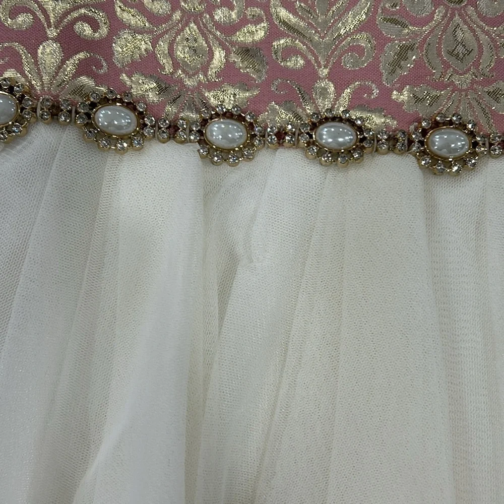 American Princess Pearls and Tulle Sparkle Fancy Dress Size 7 Pink/Cream/Gold